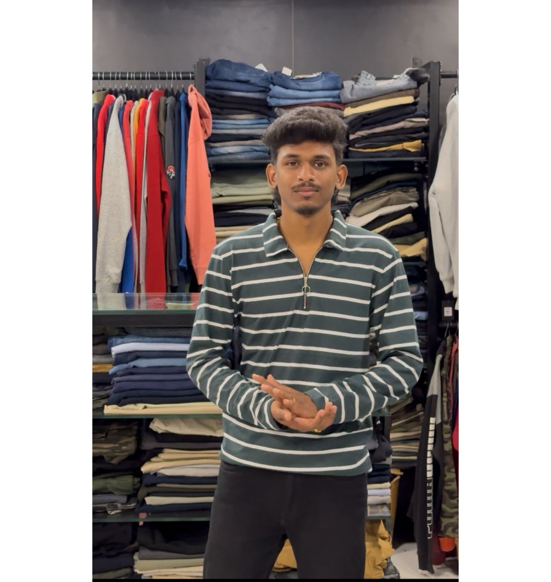 KOREAN ZIPPER F/S T-SHIRT FOR MEN'S